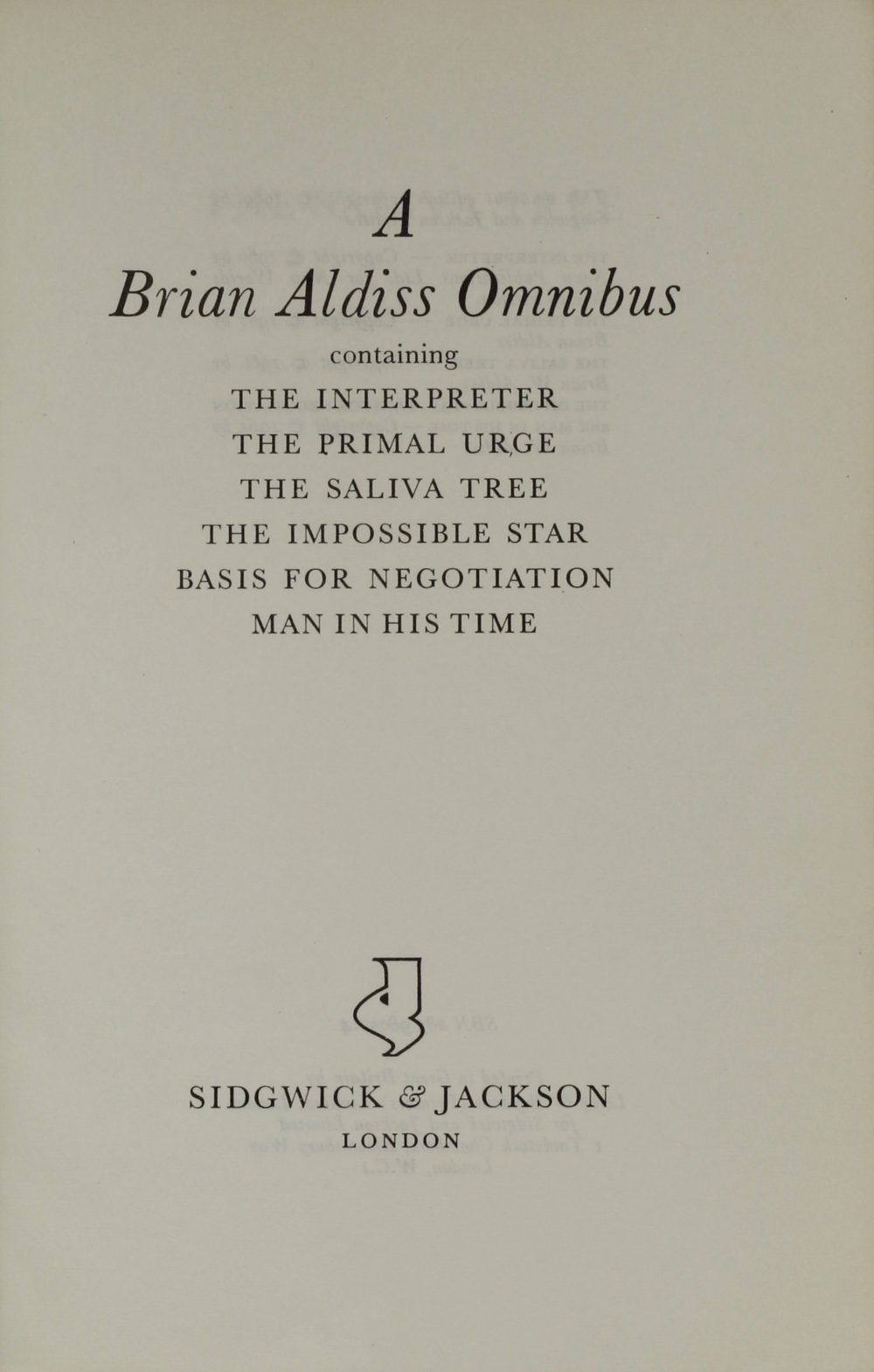 Brian Aldiss: A Brian Aldiss Omnibus, 1969 – proof. £49.50