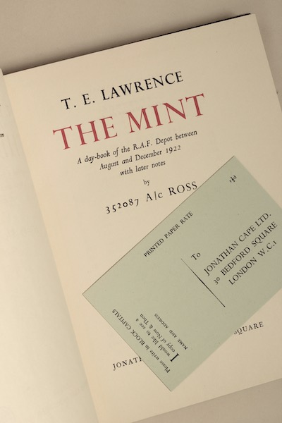 T.E. Lawrence: The Mint, 1955 – 1st British ed. from the library of Jeremy Wilson. £300
