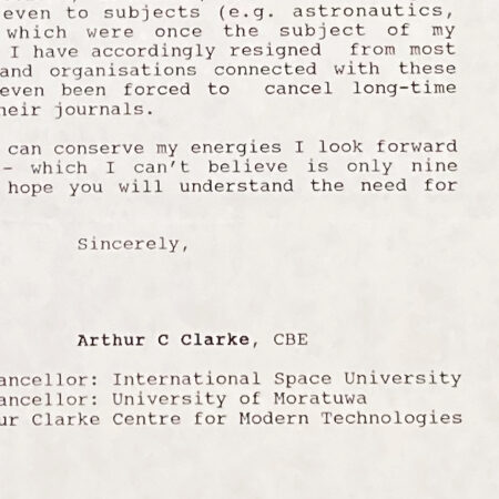 Arthur C. Clarke on the next generation of writers, 1992. SOLD